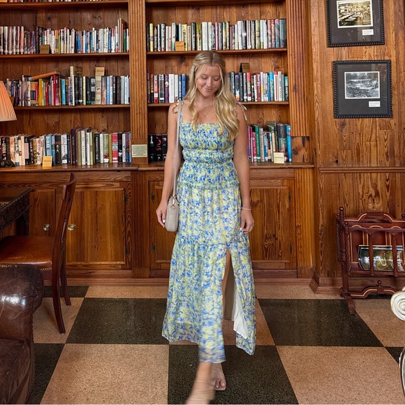 Astr Blue and Yellow Floral Midi Dress